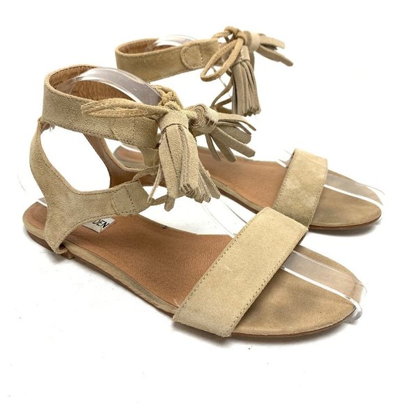 STEVE MADDEN DARYYN Ankle Strap Genuine Leather Suede Sandals Shoes Flats sz 7 M - Picture 1 of 16